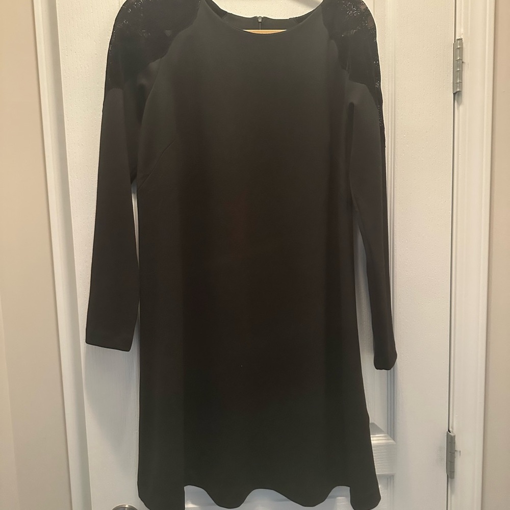 Pietro Brunelli Black Long Sleeve Dress with Lace Detail